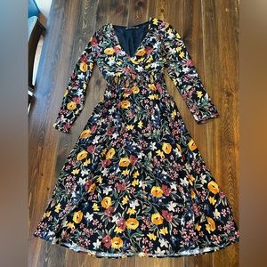 Zara Trafaluc Collection Black Floral Maxi Dress Size XS